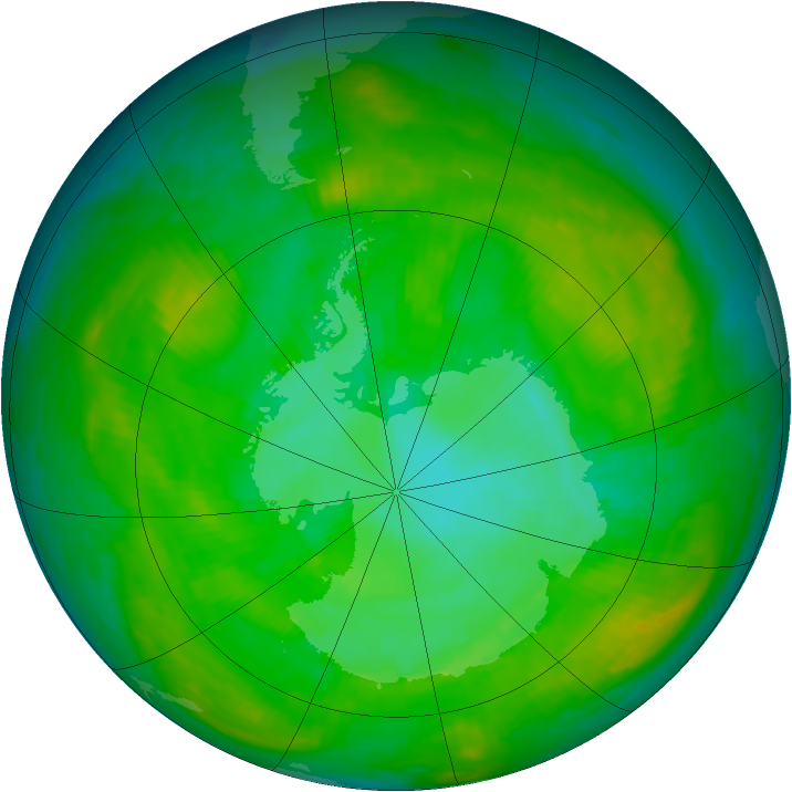 Antarctic ozone map for 05 January 1982